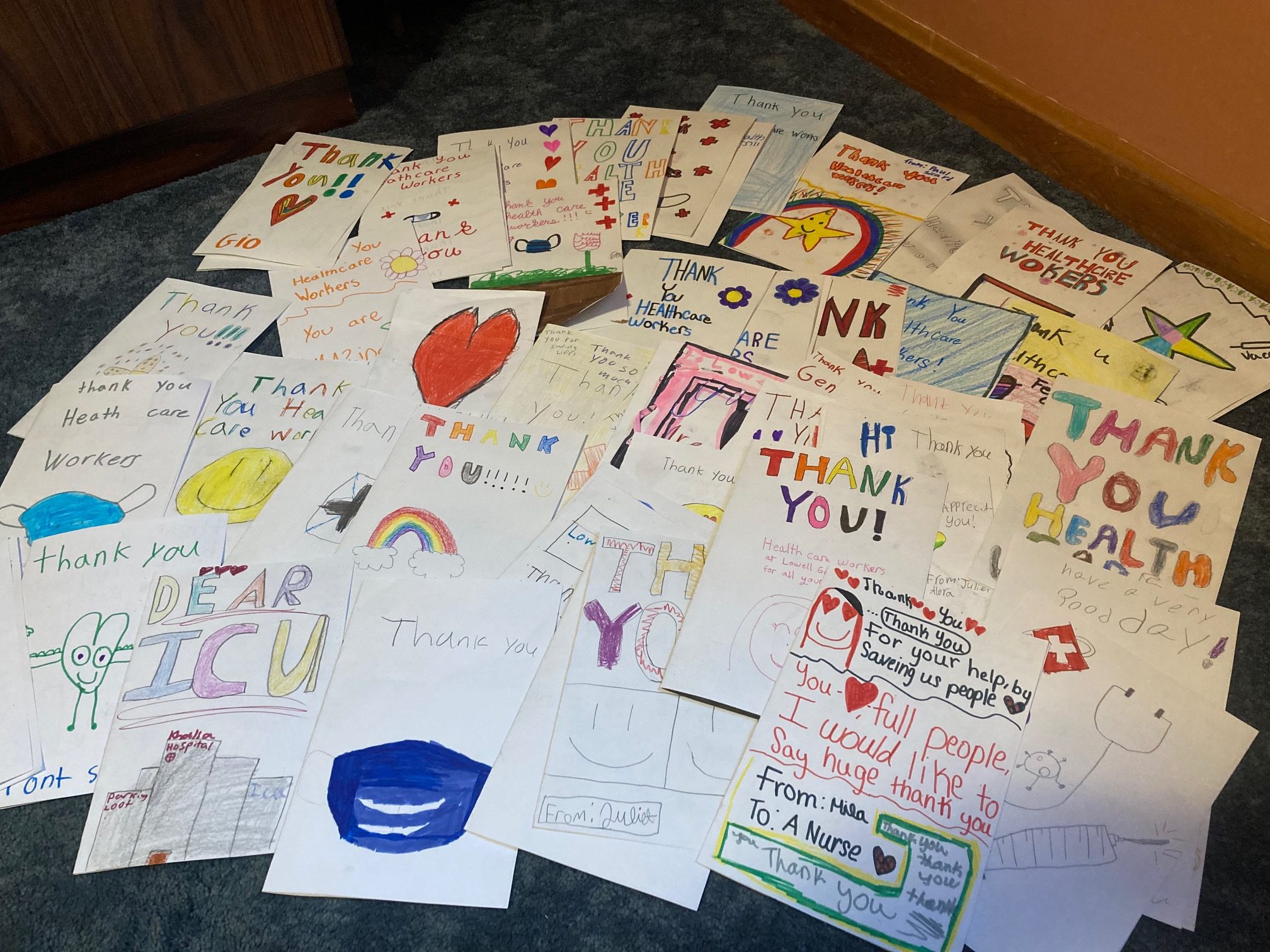 Cards of Appreciation from Mrs. Romano's, Mrs. Zwicker's and Mrs. Janusz's classes